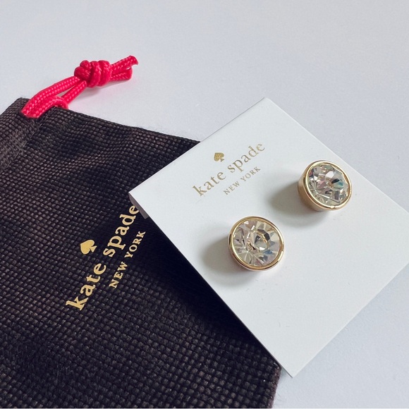 New KATE SPADE Gumdrop Crystal Stud Earrings Yellow Gold Setting Clear Gem OS - Picture 5 of 6
